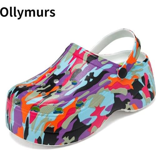 Platform Women Rainbow Print Height Increasing Fashion 5 Cm High Heel Mule Garden Womens Sandals