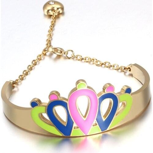 Yellow Gold Filled Womens Titanium Steel Jewelry Crown Bracelet