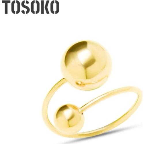 TOSOKO Stainless Steel Jewelry Big And Small Steel Ball Opening Ring Personality Ring For Women BSA101