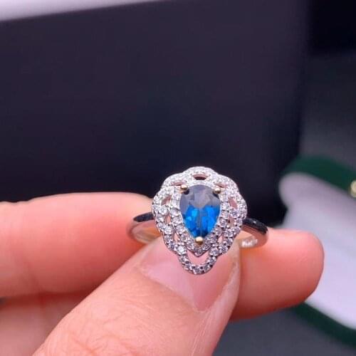 Heart style fashion clear sky blue Topaz ring for women real 925 silver natural gem new style birthstone blue color girl gift