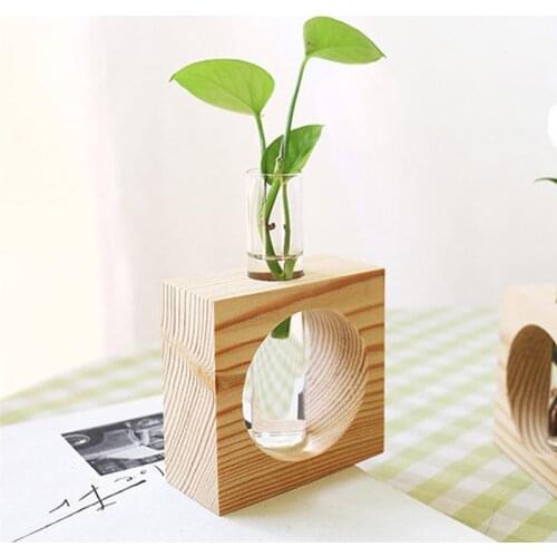 2 Sets Terrarium Hydroponic Plant Vases Vintage Flower Pot Transparent Vase Wooden Frame Glass Tabletop Plants Home Bonsai Decor