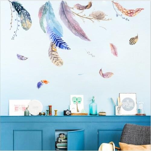 2pcs Colored Feathers Wall Sticker for Kids room Baby room Bedroom DIY Vinyl Wall Decals Eco-friendly Art Wall Murals Home Decor