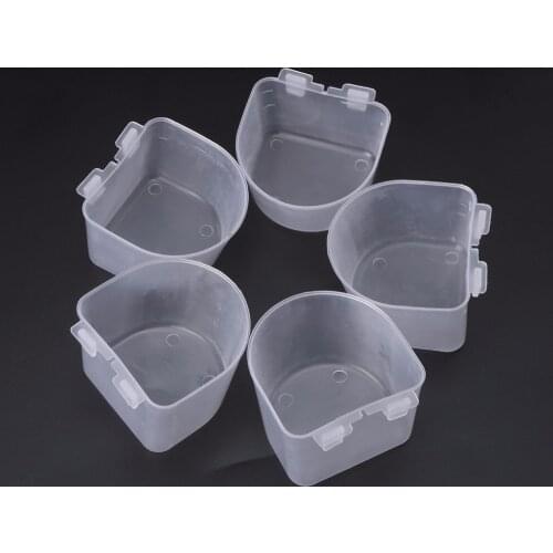 5pcs Plastic Parrot Bird Feeder Hamster Flat Bottom Feeding Cup Hanging Water Drinking Food Bowl Tools Bird Supplies C42