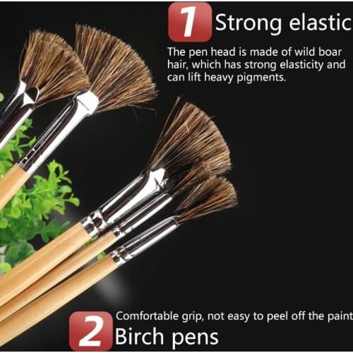 6Pcs Fan Shape Pig Bristle Hair Painting Pen Oil Painting Watercolor Supplies 85DD