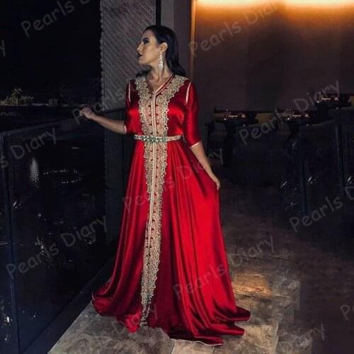 A-Line Satin Appliques Women Evening Dresses For Weddings 2021 Half Sleeve African Muslim Velvet Prom Dresses Evening Wear Party