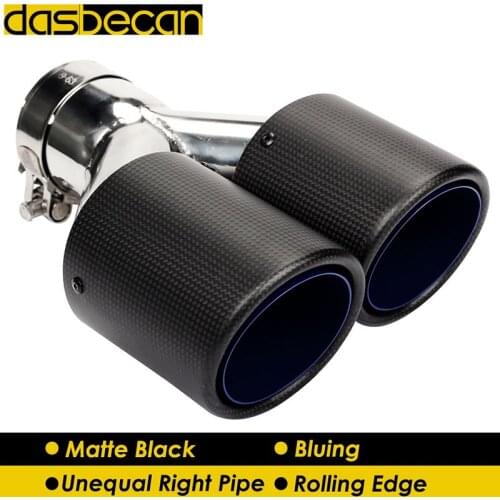 Dasbecan Matte Bluing 3k Carbon Rear Exhaust Pipe Car Styling Dual Unequal Right Tail Muffler Stainless Steel End Tips Universal
