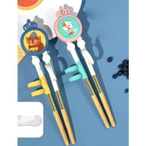 Wooden Eco-Friendly Children Practice Chopsticks Cartoon style Replaceable Chopstick Head Training Chopsticks
