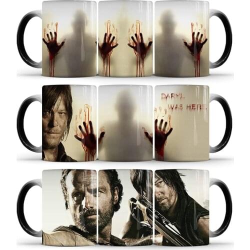 Dropshipping 1Pcs New 350ml The Walking Dead Color Changing Mug Ceramic Coffee Milk Cup Home Office Cold Water Color Change Mugs