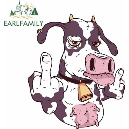 EARLFAMILY 13cm x 10.8cm for Cow Bad Car Stickers Truck Bumper Windshield Decal Waterproof Personality Cartoon Car Assessoires