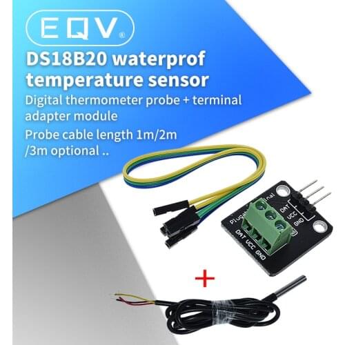 DS18B20 Temperature Sensor Module Kit Waterproof 100CM Digital Sensor Cable Stainless Steel Probe Terminal Adapter For Arduino