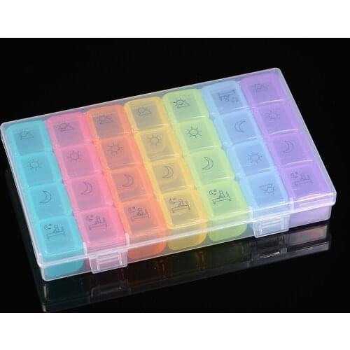 28 Slots Pillbox Portable Weekly MedicationStorage Box 7 Days 4 Times a Day Pill Container Independent Travel Pill Case Holder