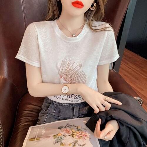 Korean Style Short SleevesHot diamond Loose T Shirt Hot Sales Female Tshirt Women Fashion Graphic T-Shirt women clothes