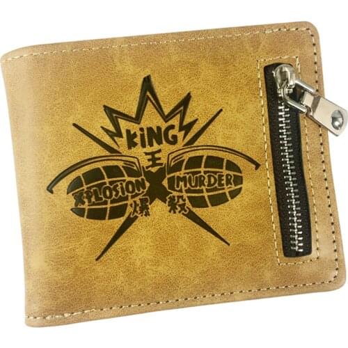 Anime My Hero Academia PU Wallet Mens Leather Casual Zipper Coin Pocket Photo Card Holder Khaki Purses