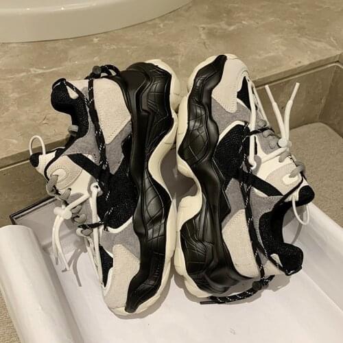 Woman Chunky Vulcanized Shoes Women Black White Shoes Lace Up Old Dad Shoes Fashion Sneakers Luxury Brand Platform Casual Shoes