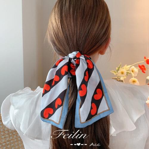 Korean Bows Ribbon Hair Ties Love Cat Dot Print Elastic Hair Bands Scrunchies Hair Accessories for Women Girls Ponytail Holder