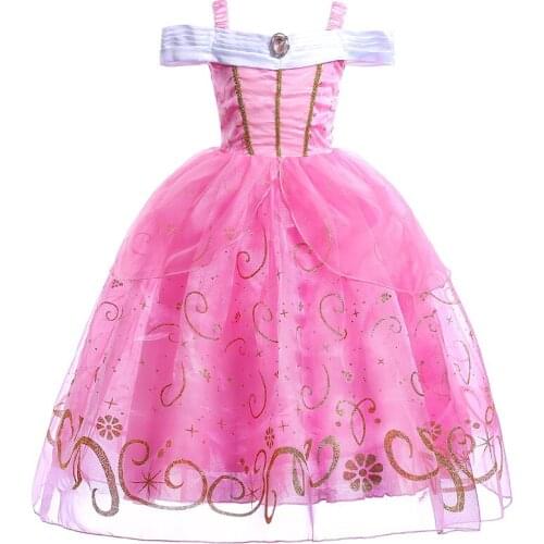 FINDPITAYA Girls Summer Clothes Aurora Dress Kids Straps Floral Printed Sleeping Beauty Cosplay Costume Children Christmas Fancy