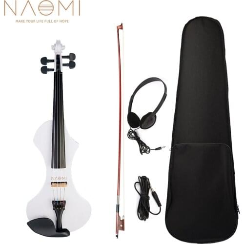 NAOMI V1 Series 4/4 Full Size Electric Violin Hand-Carved Solid Wood Violin Body with Brazilwood Octagonal Bow Headphone Audio