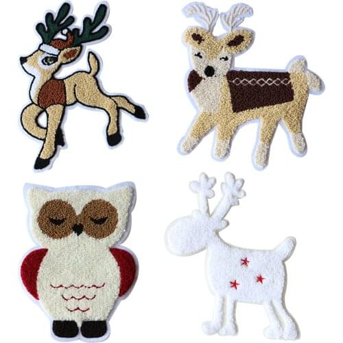 Cartoon Decorative Reindeer Owl Chenille Icon Towel Embroidered Applique Patches For DIY Iron on Badges Stickers on the Backpack