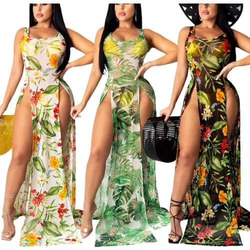 Hirigin 2PCS 2019 Brand New Fashion Hot Sexy Vintage Women Retro Chiffon Beach Bikini Print Cover Up Boho Wrap Scarf Swimwear