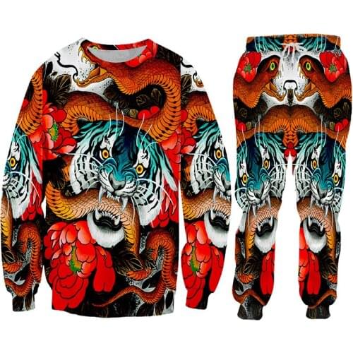 LCFA New 2021 Zip Hoodies Man Sweatsuit 3D Print Tiger Snake Casual Plus Size Costume Male Zipper Coat Autumn Fashion Hoody 4XL