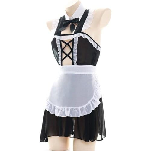 New Sexy Sweet Lolita Dress Maid Costume Anime Cosplay Maid Uniform Lingerie Exotic Costumes Bra Hollow Out Sleep Wear
