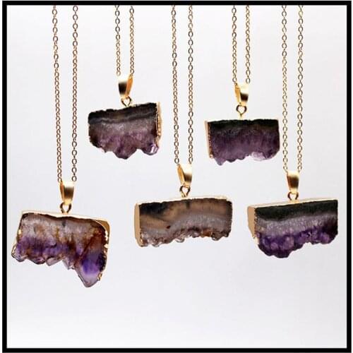 Wholesale 6pcs/lot Natural stone crystal pendant raw stone tooth plating necklace women necklace hand making gift jewelry