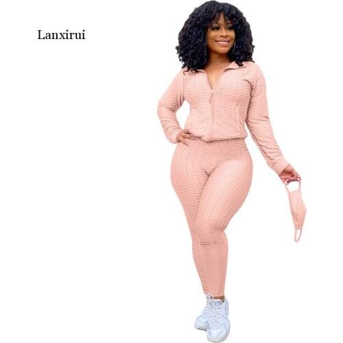 Pluz-size Two-piece Casual Sporty Solid Tracksuit Women Pant Set Workout Crop Top And High Waist Leggings Sets