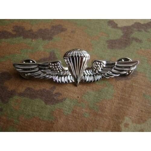 US U.S. NAVY PARACHUTE PARACHUTIST LANDINGS WING BADGE INSIGNIA SILVER