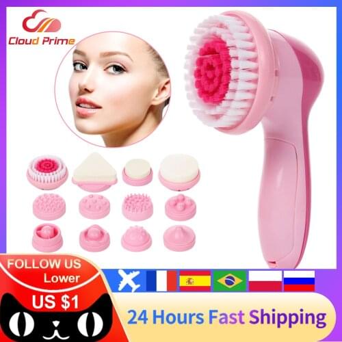 12 in 1 Face Cleansing Brush Silicone Facial Brush Deep Cleaning Pore Cleaner Face Massage Skin Care Waterproof Facial Brush