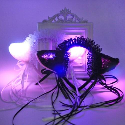 Lolita Girls Anime Fox Ear Cat Bell Shaped LED Maid Headbands Party Light Up Flashing Blinking Party Headwear Christmas