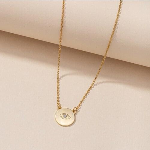 TARCLIY Trendy Rhinestone Abstract Eyes Round Disc Pendant Necklace Minimalist Temperament Clavicle Chain Women Jewelry Party