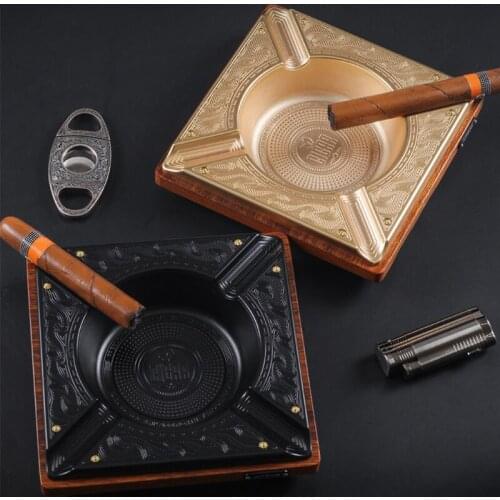 Titanium Alloy Wood Cigar Ashtray Home Metal Ash Tray Outdoor Luxury 4 Holder Cigar Cigarette Ashtrays Cigars Accessories