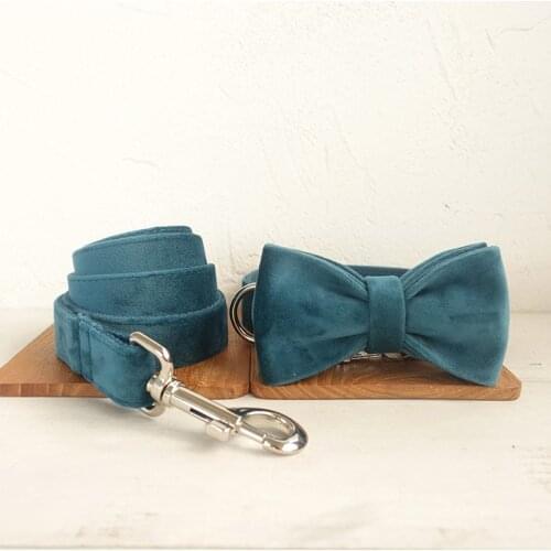 Unique design engraved metal buckle fashionable bow tie handmade dog collar THE TURQUOISE dog collar 5 sizes