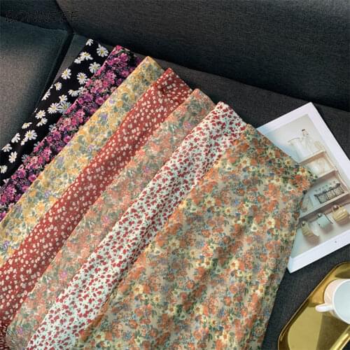 Spring/Summer 2021 Floral Chiffon Tulle Skirt High Waist Long Skirt Korean Scorpion Skirt