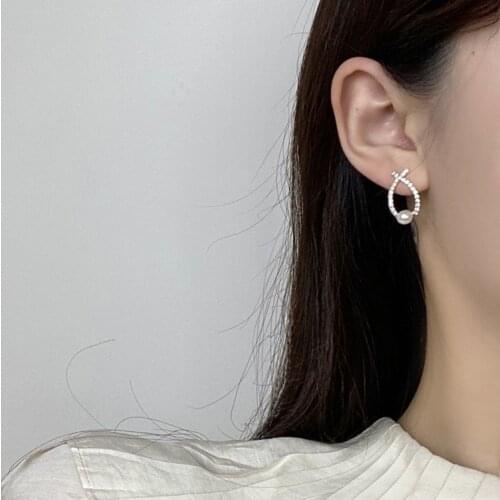 Japan And South Korea Minimalist Geometry Cross Stud Earrings Fashion Small Fresh Simulated-pearl Earrings Woman Bijoux