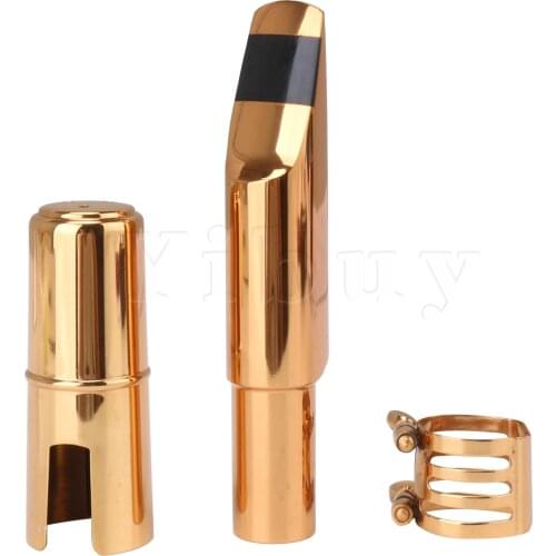Yibuy Golden Brass 6# Baritone Saxophone Mouthpiece Part with Sax Cap Ligature