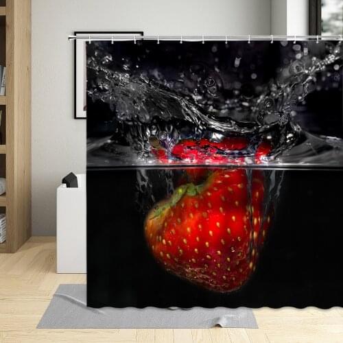 Summer Fruit Water Strawberry Printing Bath Shower Curtain Waterproof Polyester Fabric Bathroom Curtains With 12 Hooks Art Decor