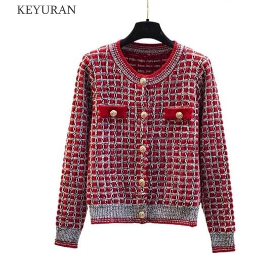 Plaid Cardigans Sweater Women Korean Style Long Sleeve Autumn Winter Outwear Button Design Single-Breasted Knitted Cardigan Tops