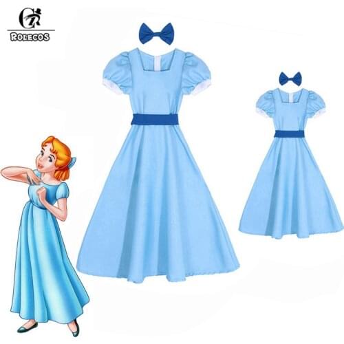 ROLECOS Wendy Darling Dress Peter Pan Cosplay Costumes Girl Blue Dress Women Long Costume Halloween Party Rachel Cosplay