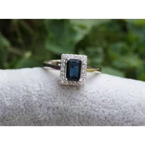 Natural blue sapphire gem Ring Natural gemstone Ring S925 sterling silver trendy Classical square women wedding gift Jewelry