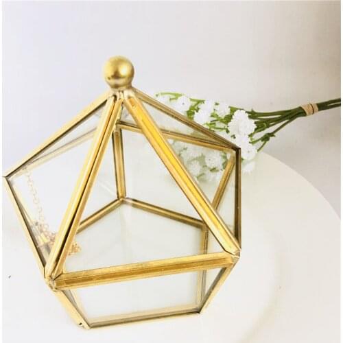 Gold Geometric Glass Ring Box Unique Wedding Bearer Box Wedding Engagement Ring Holder Jewelry Storage Box