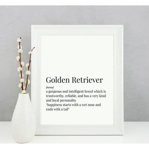 Golden Retriever Definition Canvas Print Poster Pet Retriever Dog Lover Gift Painting Black White Picture Home Wall Art Decor