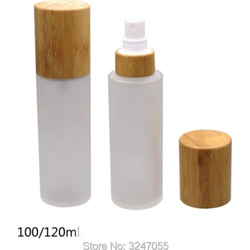 100ML 120ML 10pcs/lot Superior Grade Spray Bottle with Bamboo Cap, Cosmetic Glass Liquid Refillable Bottle, Cosmetic Containers