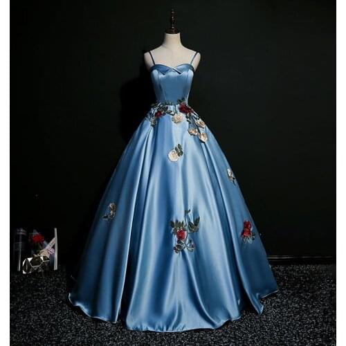 100%real embroidery floral court long medieval dress Renaissance Gown princess cosplay Victorian/Marie Antoinette bell ball gown