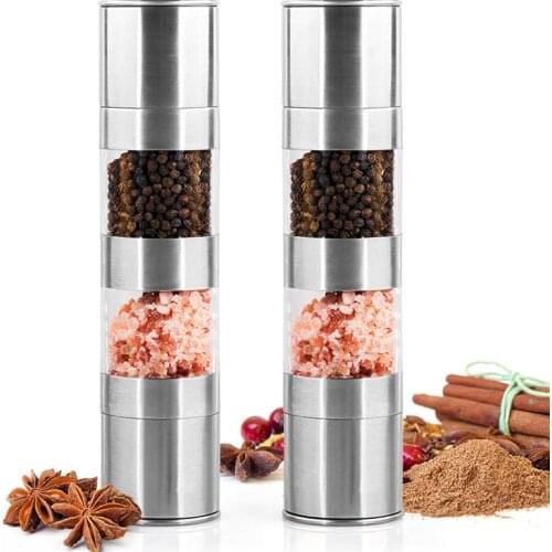 2 in 1 Seasoning Grinder Manual Stainless Steel Pepper Grinder Salt & Pepper Mill Grinder Kitchen Tools Accessories for Cooking