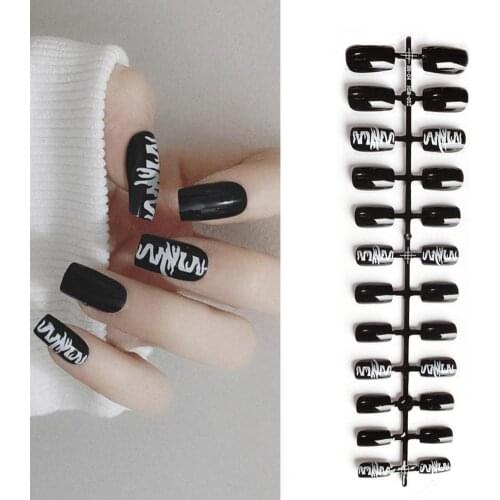 24Pcs 3D Nail Sticker Non-drop Exquisite ABS Black Nail Decals for Lady накладные ногти