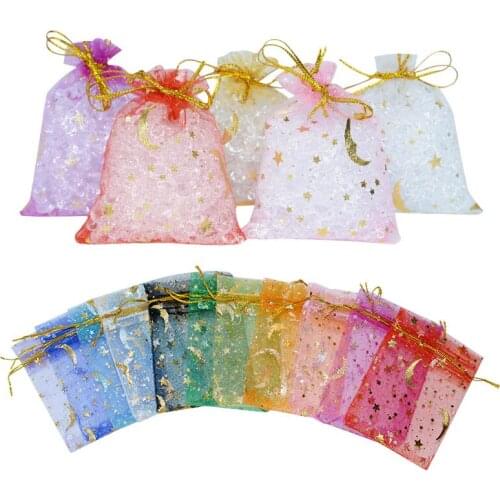 50pcs 7*9cm Organza Candy Bag Star Moon Ramadan Decoration Eid Mubarak Dragee Gift Box Kareem Wedding Birthdaty Party Decor