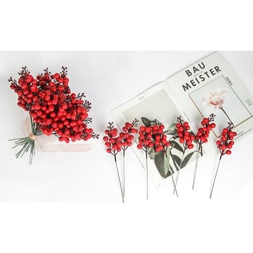 2020 New 6/12PCS Mini Artificial Flower Cherry Christmas Plastic Pearl DIY Xmas Decoration Accessories Gift