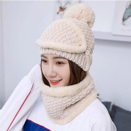 Brand Winter Knitted Beanies Hats Women Thicken Warm Beanie Skullies Hat Female Knit Bonnet Beanie Caps Outdoor Sets