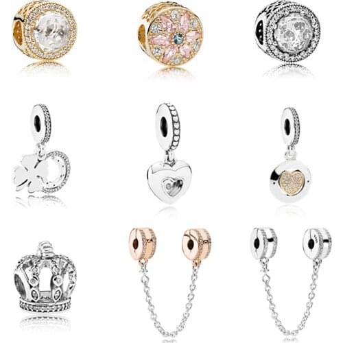 New Fashion Personality 100% Real 925 Silver Safety Chain Brilliant Strings Shining Heart DAY Original Jewelry